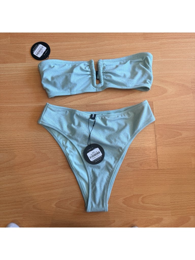 Blue Bikini Set Nwt Tube Top Bottoms Xs Summer Of 78 Aqua Mermaid Shimmer
